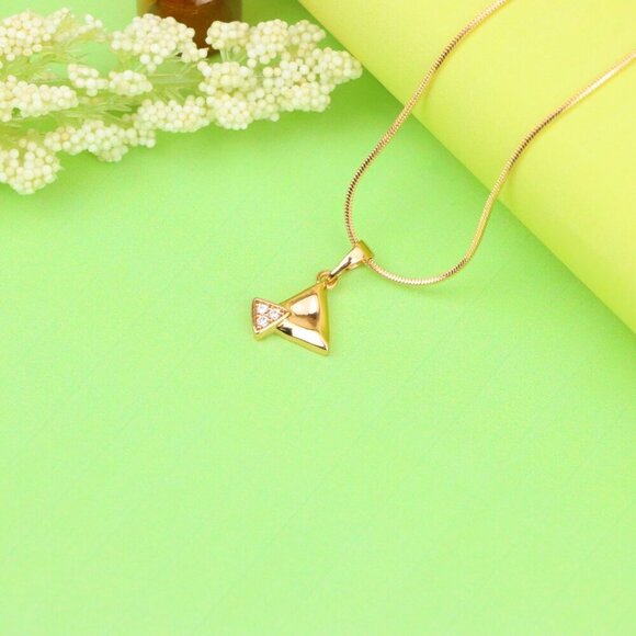 "Chic Rose Gold Triangle Pendant with Sparkling Stone Accent, XPPT1222 - Picture 2 of 13